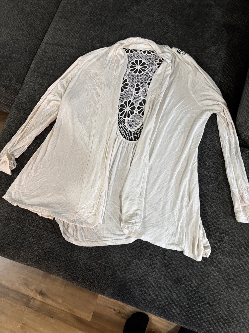 Light Cream Women's Open-Front Cardigan with Lace Back